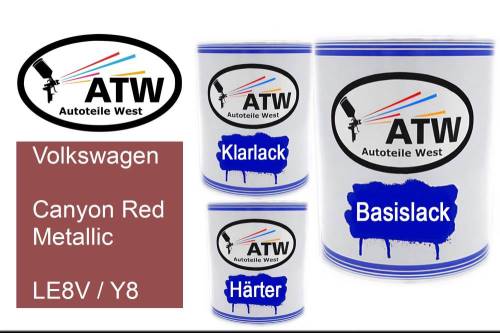 Volkswagen, Canyon Red Metallic, LE8V / Y8: 1L Lackdose + 1L Klarlack + 500ml Härter - Set, von ATW Autoteile West.